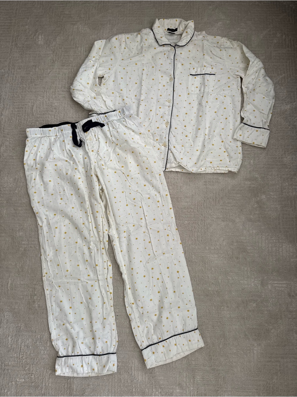 J.Crew White & Gold Star Flannel Pajama Set Size L